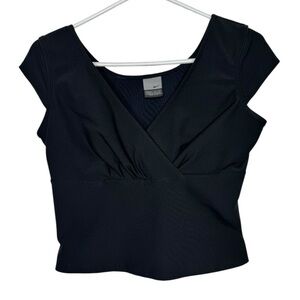 Nike Black Wrap Crop Top V-Neck Cap Sleeve Y2K Size M